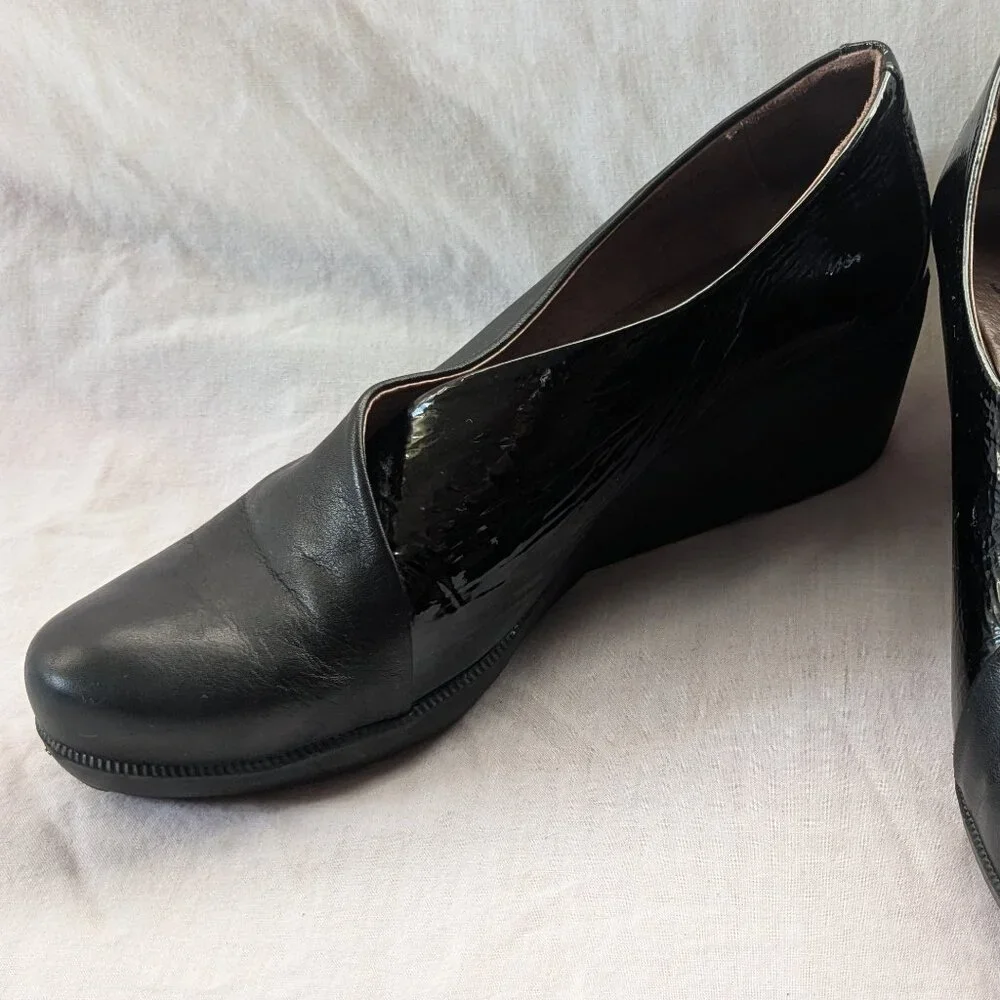 Wonders black smooth/patent two-tone leather wedge slip-ons | EU 42/US 11 - Picture 1 of 8